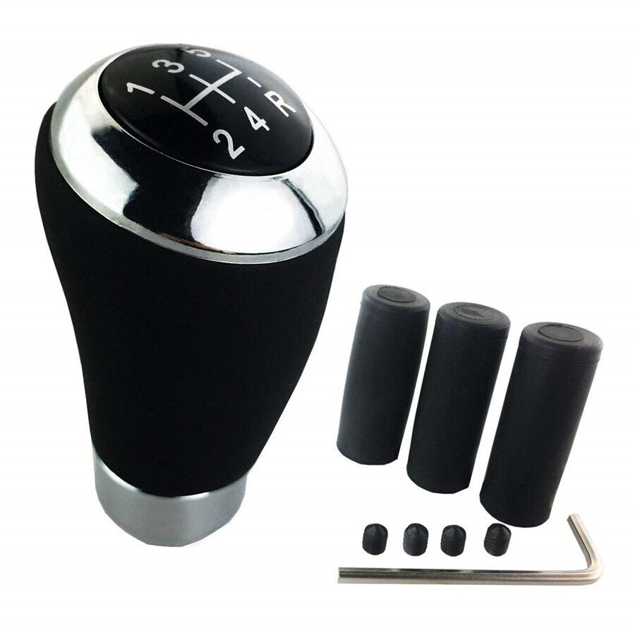 Universal Gear Knob 5 Speed Manual Chrome Black and Leather